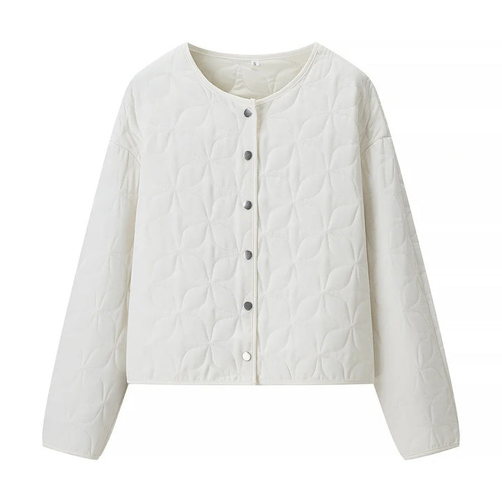 Damen gesteppte Boxy-Übergangsjacke mit floraler Steppstruktur, leicht wattiertem Innenfutter und Druckknopfleiste – Célinea
