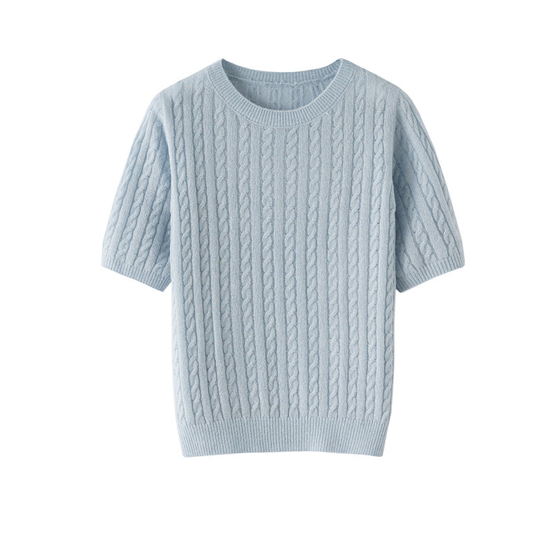 Damen Kurzarm-Strickpullover mit Zopfmuster und feinem Rundhalsausschnitt Echo Archiv