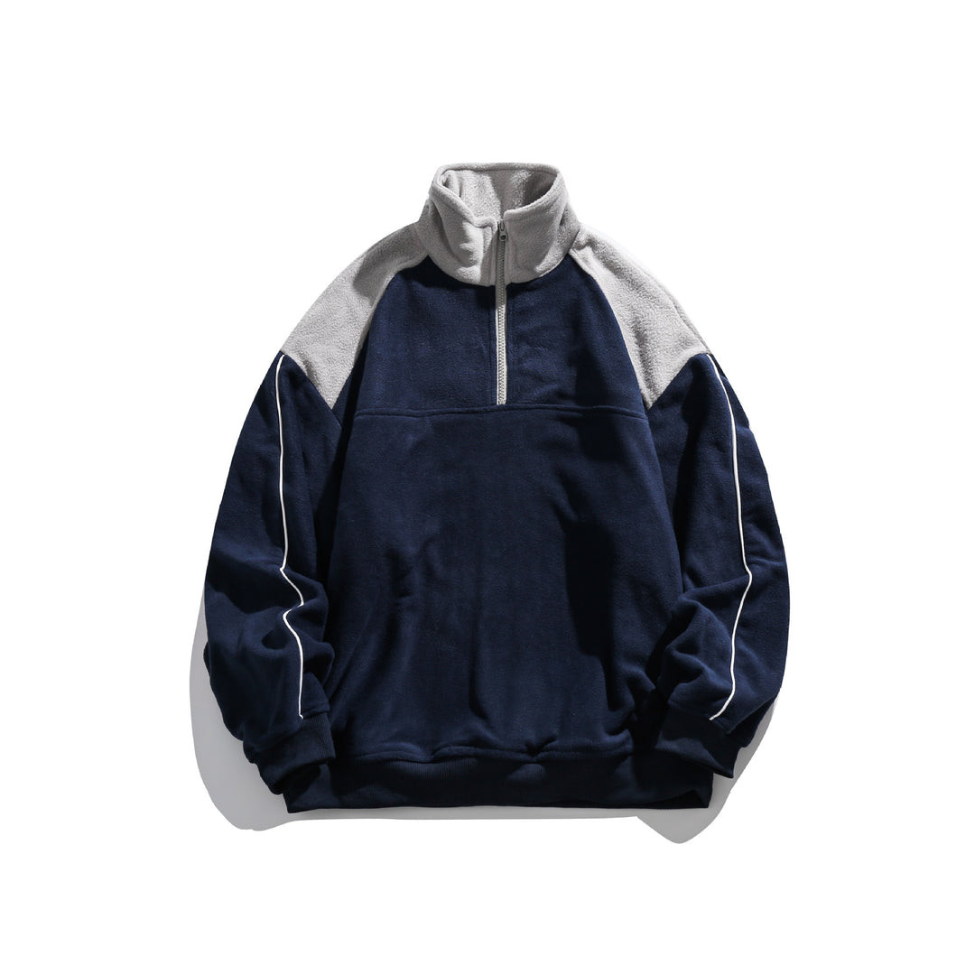 Unisex Fleece-Halbzip-Pullover mit hohem Kragen, Raglanärmeln und Kontrastpaneelen Echoarchiv