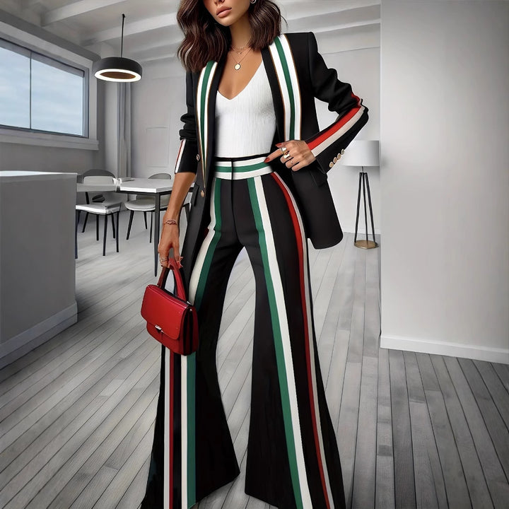 Damen Elegantes Blazer‑Hosenensemble mit seitlichen Kontraststreifen und weitem Schlag – Valéne