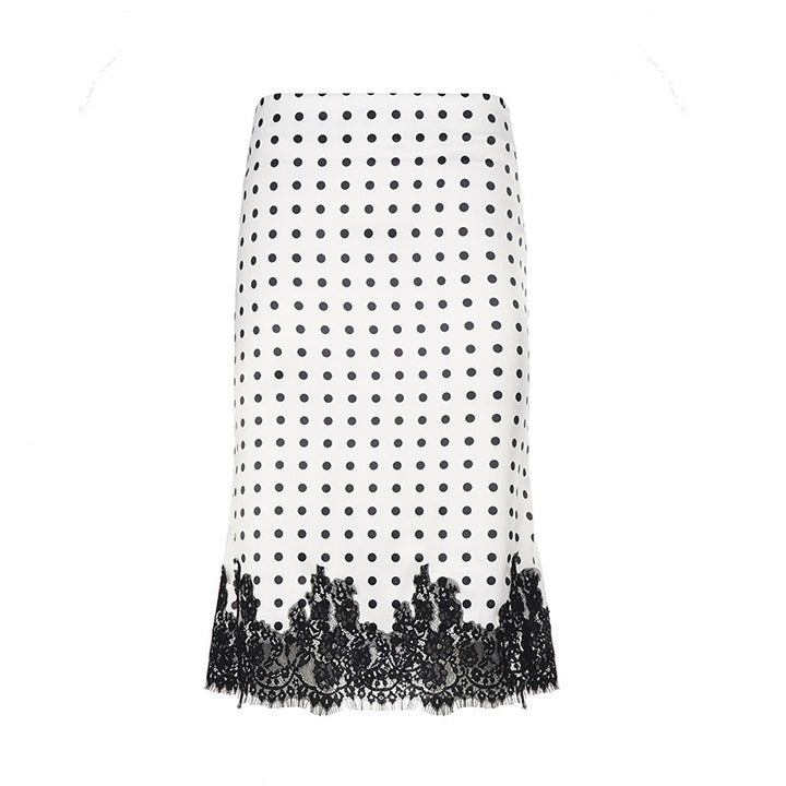 Damen Taillierter A‑Linien Midirock mit Polka‑Dot Print und Spitzenbordüre Echo Archiv