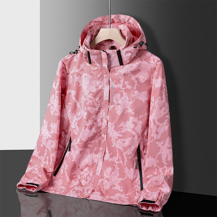 Herren Leichte technische Regenjacke mit Kapuze und dezenter Camouflage‑Textur – Taviero