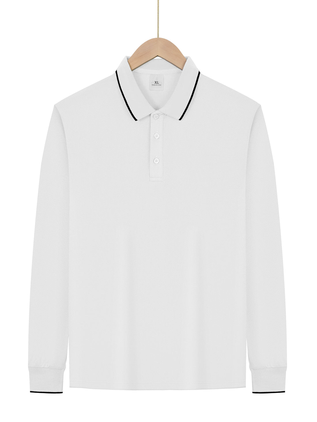 Herren langärmeliges Piqué-Poloshirt mit Kontrastpaspel am Kragen und Bündchen – Cavello
