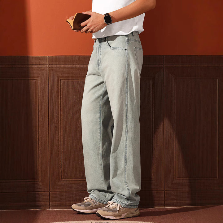 Herren lässige Denim-Hose mit weitem Bein und trendiger Waschung Echoarchiv