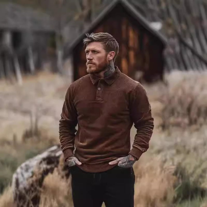 Herren Cord-Polohemd mit Knopfleiste und klassischem Kragen Echoarchiv