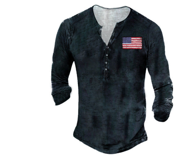 Herren Langarm-Henley-Shirt mit kreativem Vintage-route-66 Druck und hochwertigem Baumwollmix Echoarchiv