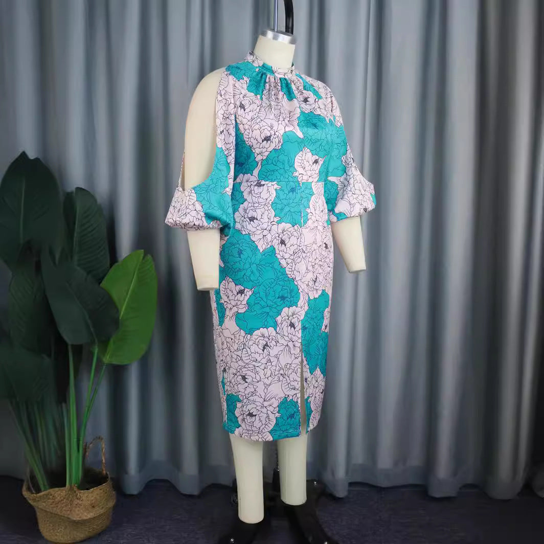Damen elegantes Wickelkleid mit floralem Muster und modischen Cut-Out-Ärmeln Echo Archiv