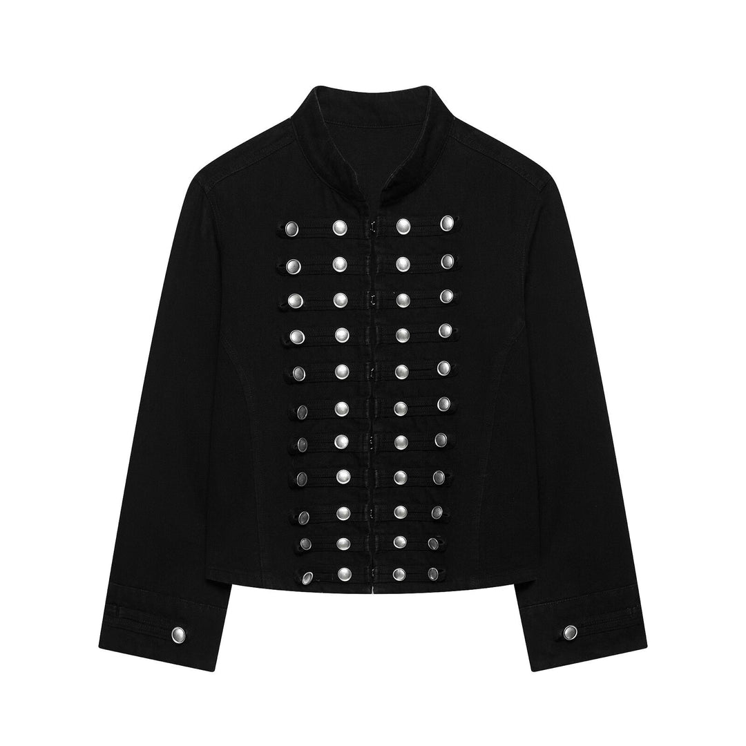Damen Taillierte Denim‑Blazerjacke im militärisch inspirierten Marschallstil mit Zierknopfleiste Echo Archiv