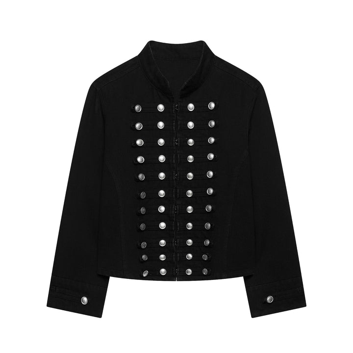 Damen Taillierte Denim‑Blazerjacke im militärisch inspirierten Marschallstil mit Zierknopfleiste Echo Archiv