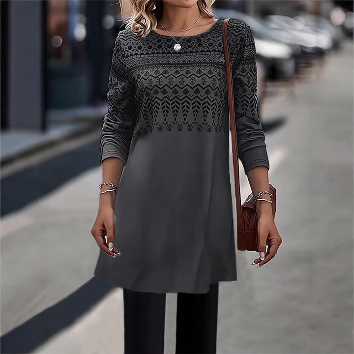 Frauen Longline Tunika Kleid mit Ethno Druck und Rundhalsausschnitt Echoarchiv