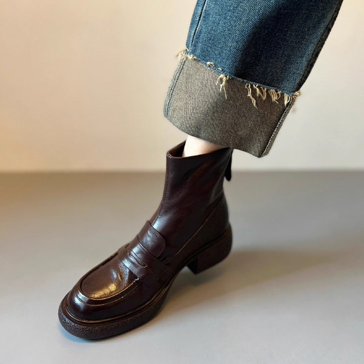 Damen Ankle‑Loafer‑Stiefelette aus Nappaleder mit sculpted Plateau‑Blockabsatz Echo Archiv