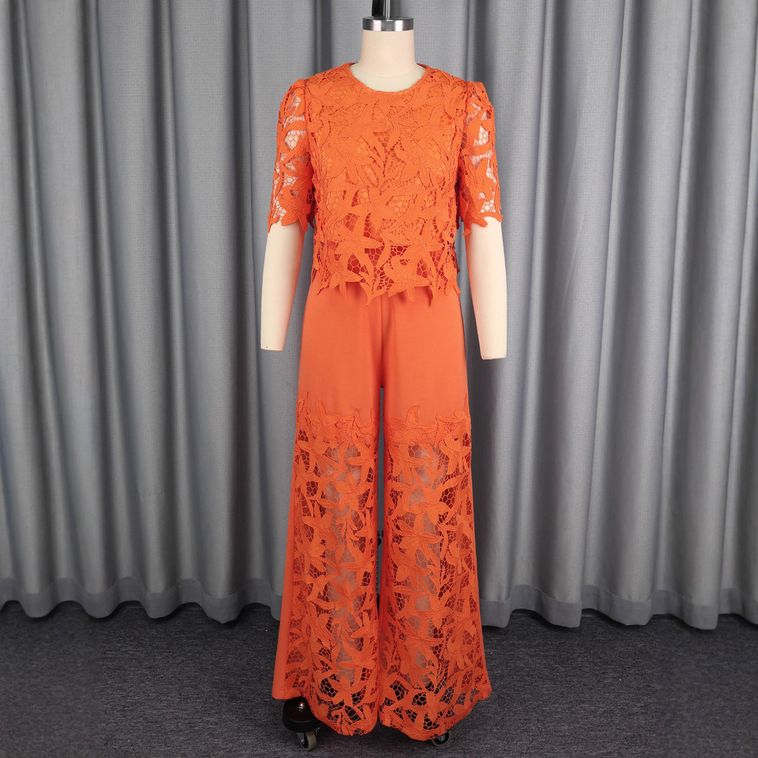 Damen elegante weit geschnittene Hose mit 3D gestickten Spitzenakzenten Echo Archiv