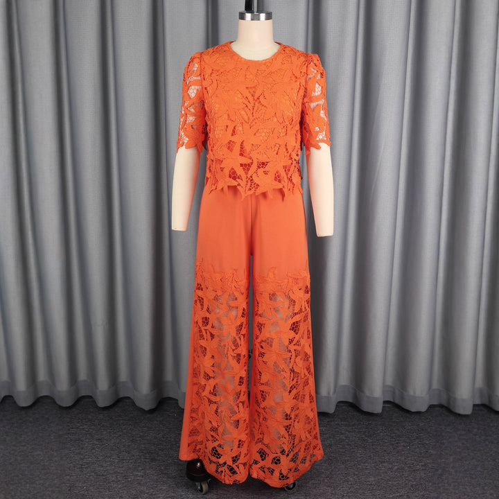Damen elegante weit geschnittene Hose mit 3D gestickten Spitzenakzenten Echo Archiv