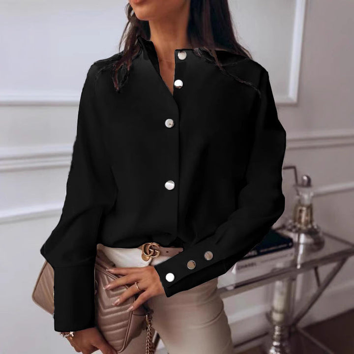 Damen elegante Bluse mit innovativem Knopfdesign und Echoarchivrnen Akzenten Echoarchiv