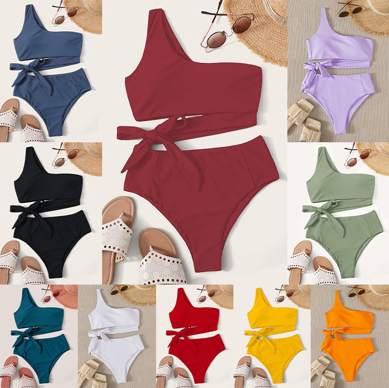 Damen Einseitiger Bikini-Set mit innovativem Wickel-Design und hohem Taillenschnitt Echo Archiv
