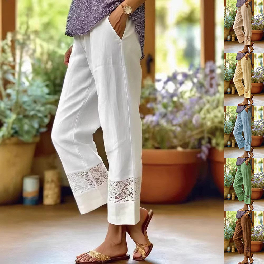 Damen Elegante Leinenhose mit Spitzenakzenten Echo Archiv