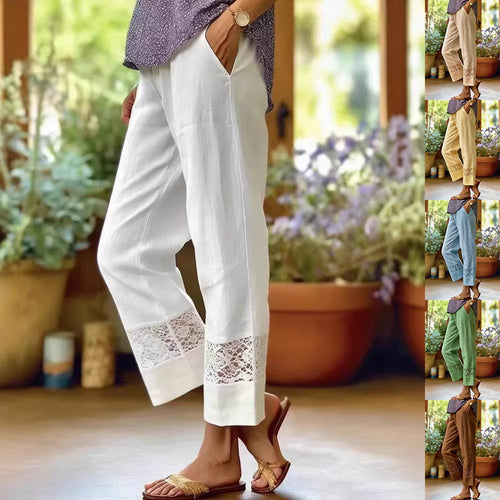 Damen Elegante Leinenhose mit Spitzenakzenten Echo Archiv