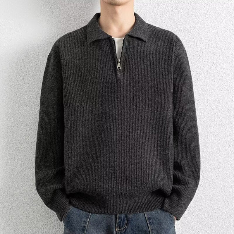 Herren Gemusterter Strickpullover mit Stehkragen Echoarchiv
