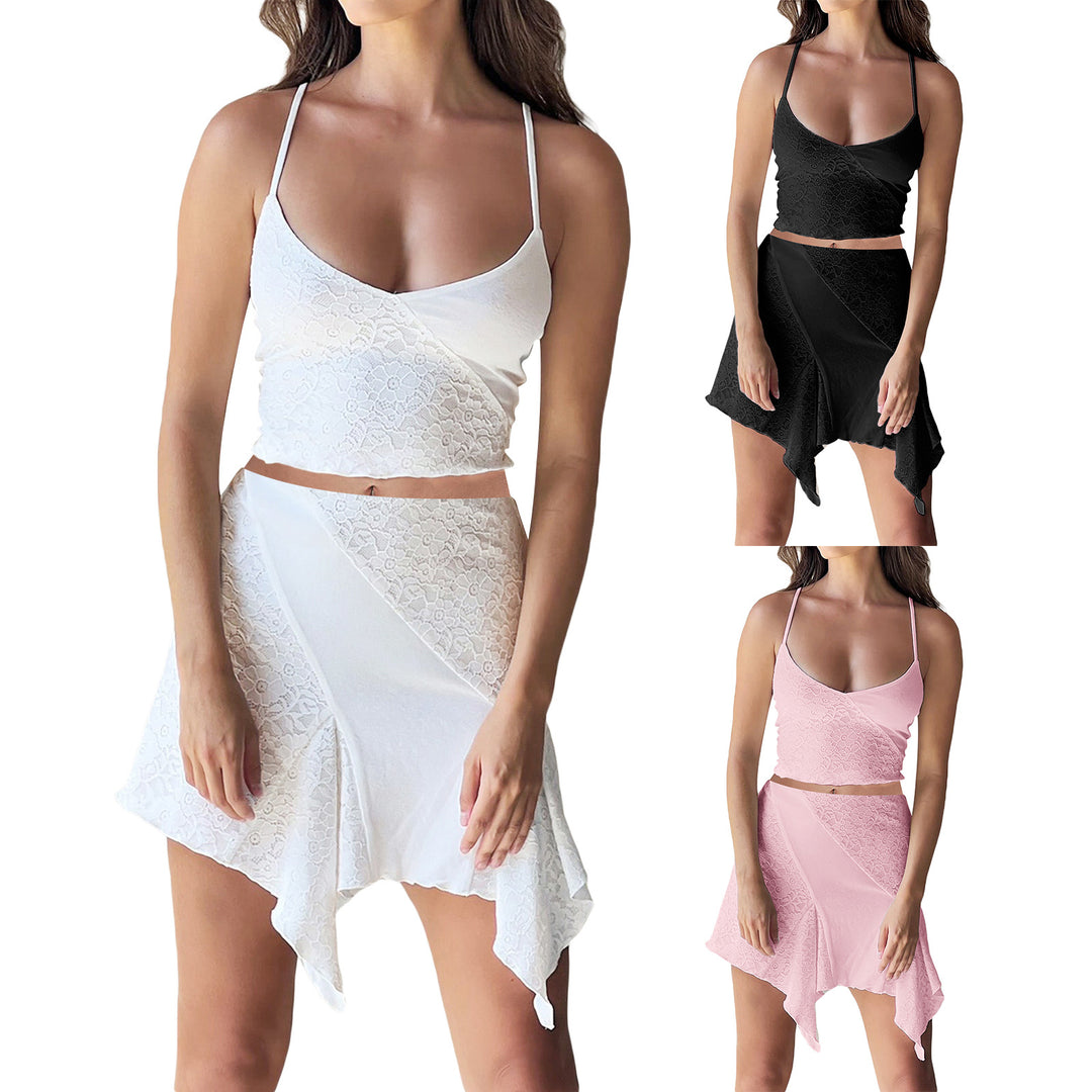 Damen Crop-Top und verspielter Rock mit asymmetrischem Saum Echo Archiv