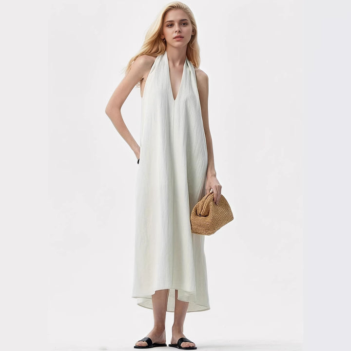 Damen Elegantes Maxikleid mit tiefem V-Ausschnitt und fließendem Stoff Echo Archiv