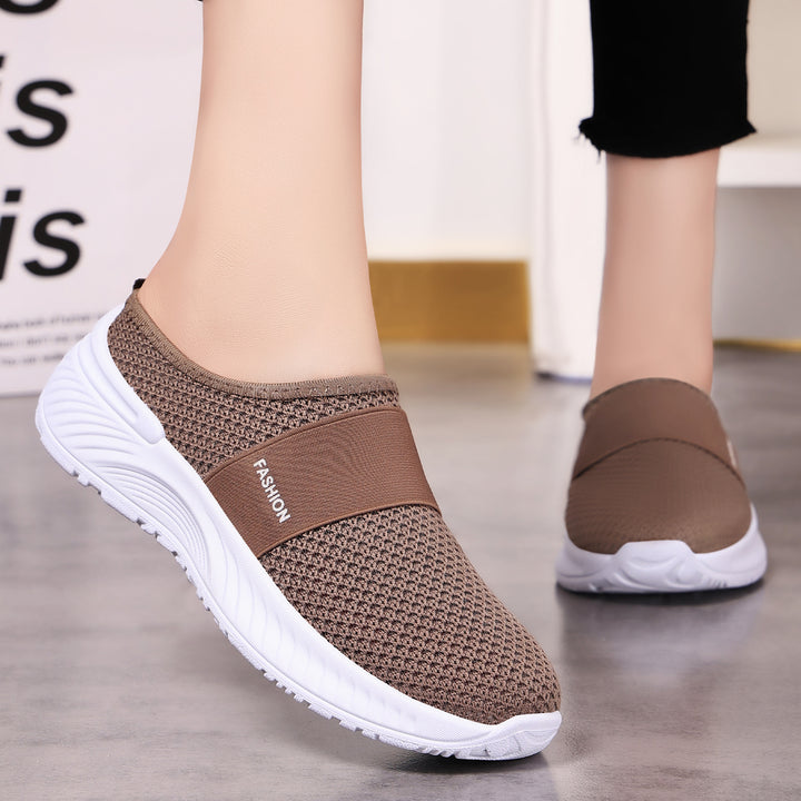 Damen nan atmungsaktive Strick-Slipper mit elastischem Mittelriemen und stoßabsorbierender Wellenlaufsohle Echo Archiv