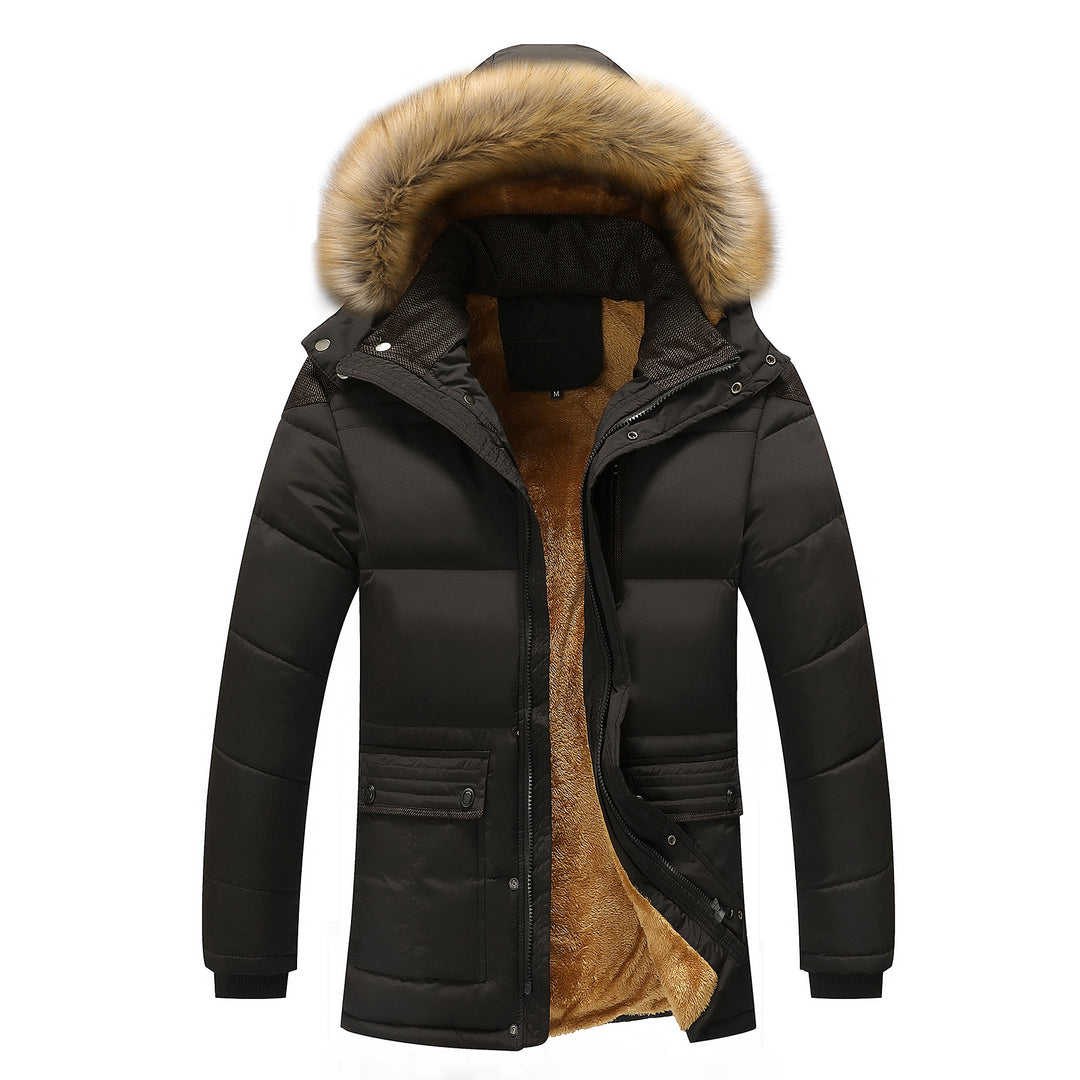 Herren Lang geschnittener Thermo-Parka mit Teddy-Innenfutter und abnehmbarem Kunstfellbesatz Echoarchiv