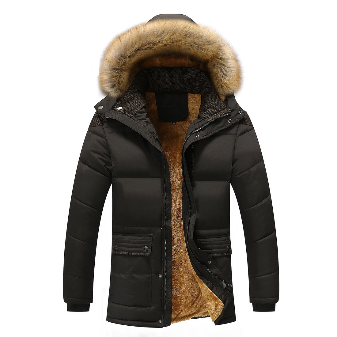 Herren Lang geschnittener Thermo-Parka mit Teddy-Innenfutter und abnehmbarem Kunstfellbesatz Echoarchiv
