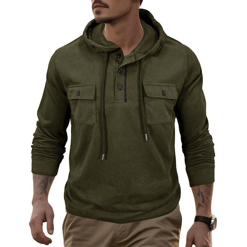 Herren Kapuzenshirt mit praktischen Brusttaschen und modischem Henley-Ausschnitt Echoarchiv