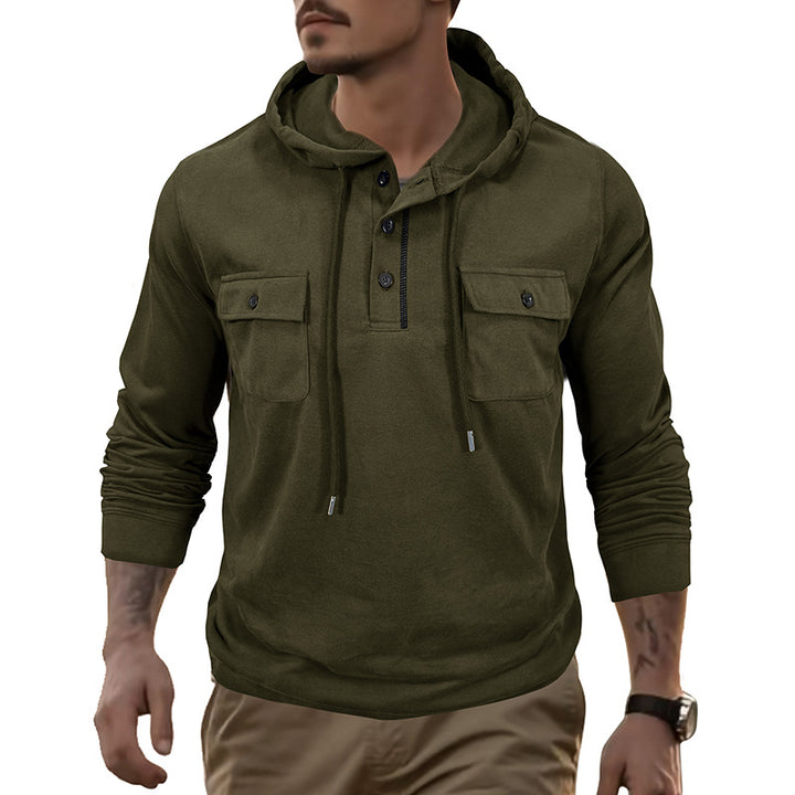 Herren Kapuzenshirt mit praktischen Brusttaschen und modischem Henley-Ausschnitt Echoarchiv
