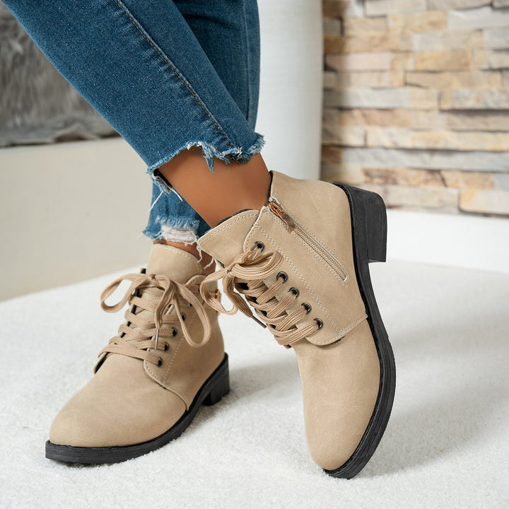 Damen Schnür-Booties mit kleinem Blockabsatz und Herz‑Metallapplikation Echoarchiv