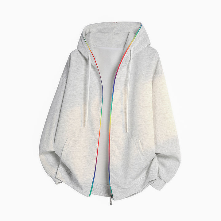 Unisex Oversize-Kapuzenjacke mit Regenbogen-Reißverschluss & Kängurutaschen Echoarchiv
