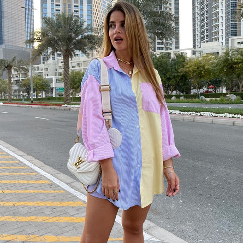 Damen nan oversized Hemdbluse mit Blockstreifen und Brusttasche Echo Archiv