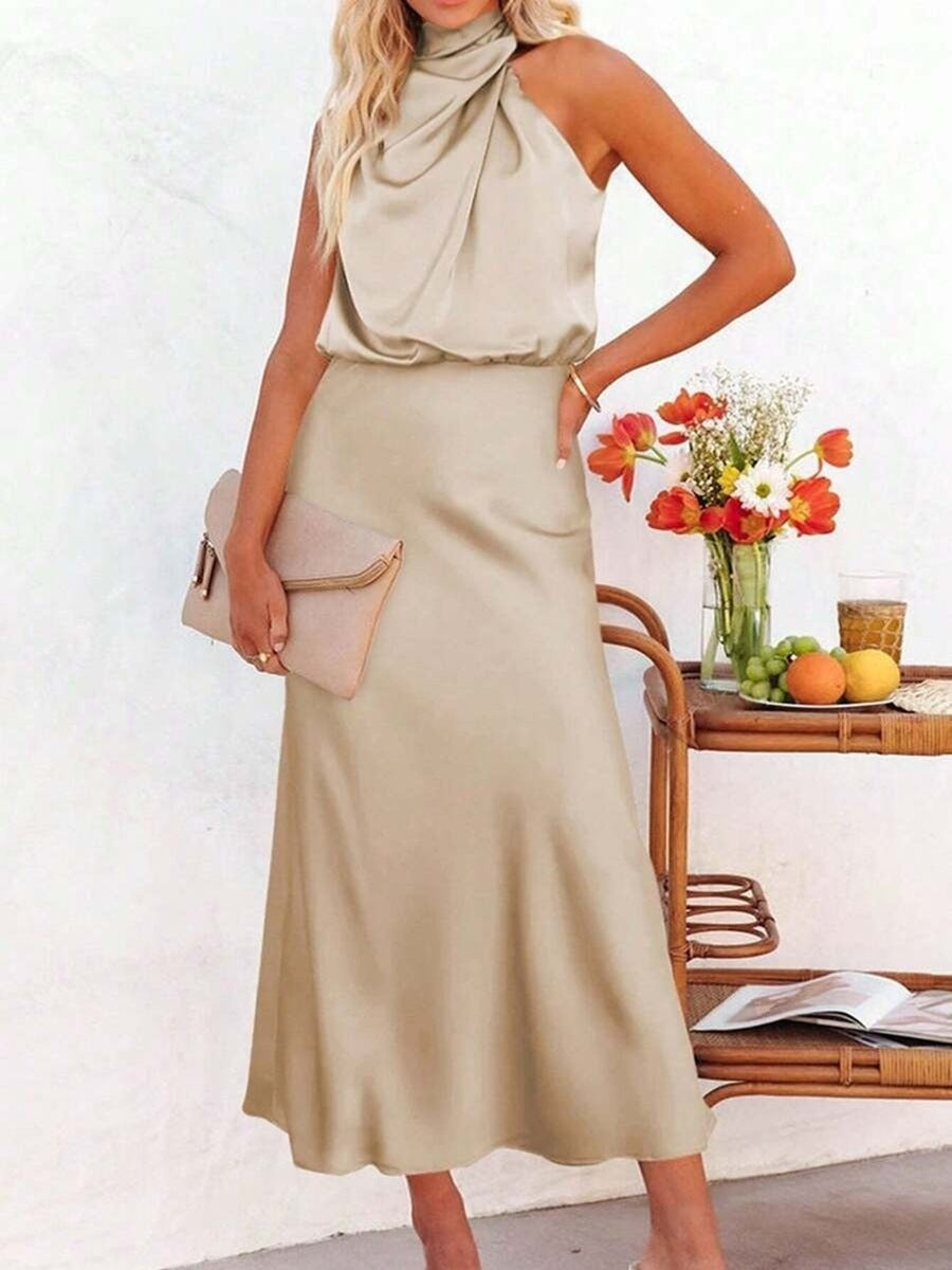 Damen Elegantes Trägerkleid mit drapiertem Oberteil und A-Linien-Schnitt Echo Archiv