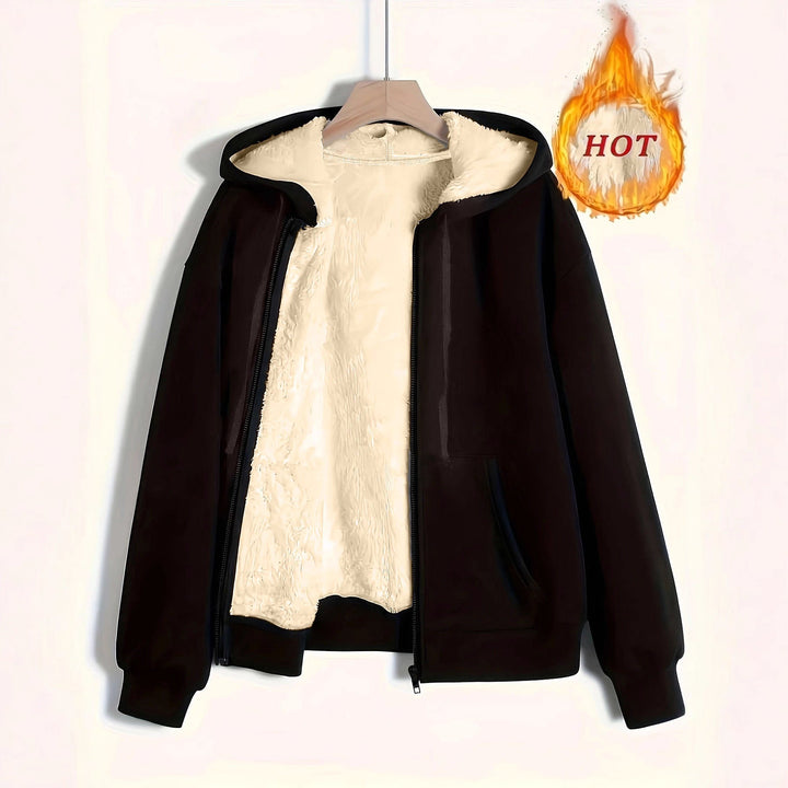 Damen kuschelige Fleecejacke mit Reißverschluss und Kapuze – Célinea