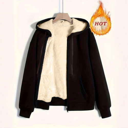 Damen kuschelige Fleecejacke mit Reißverschluss und Kapuze – Célinea