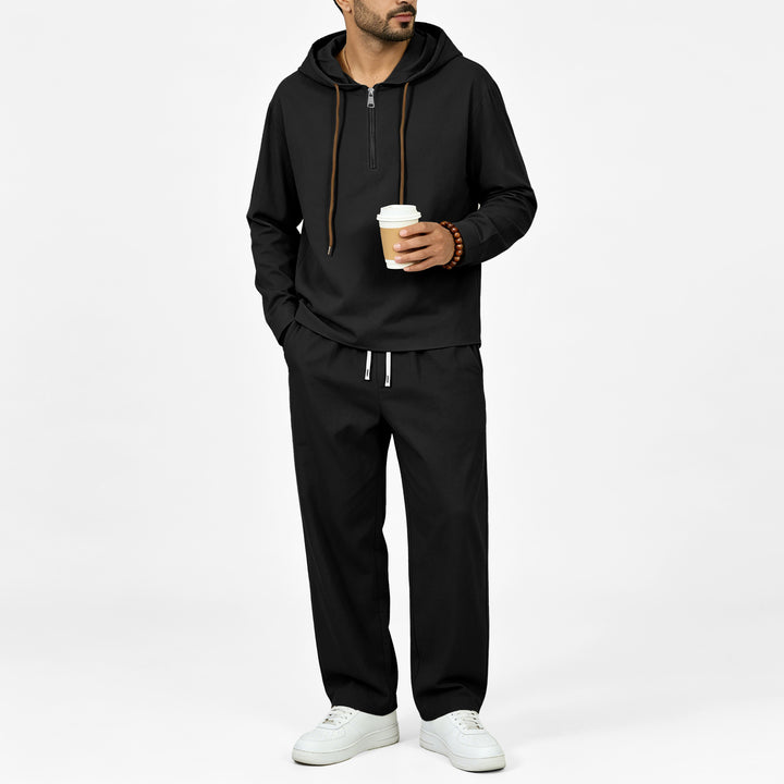 Herren Leichter Halbzip-Kapuzenpullover im Relaxed-Fit mit Kordelzug Echoarchiv