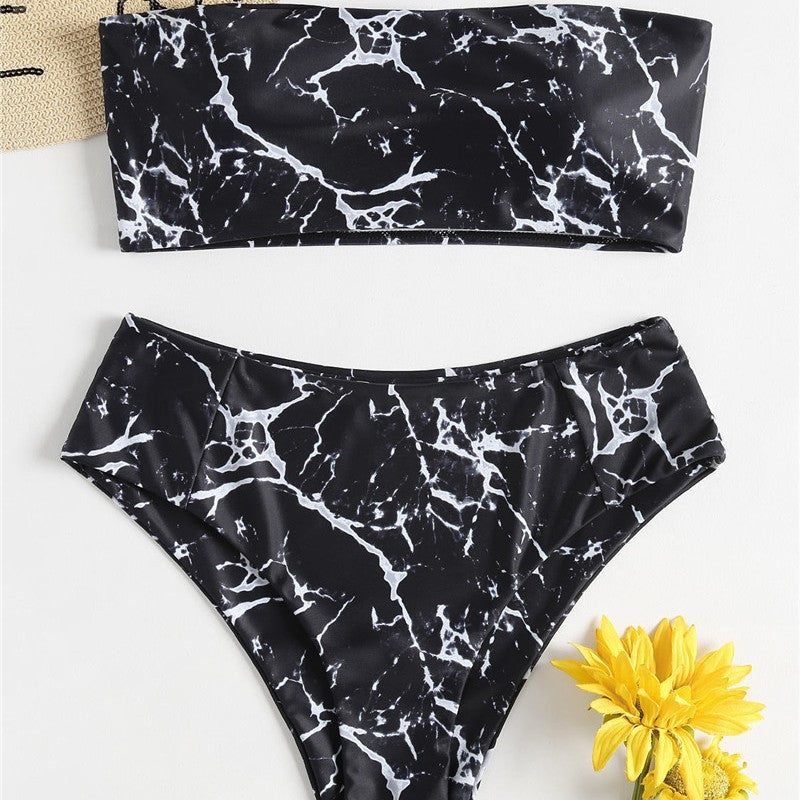 Damen Bandeau-Bikini mit elegantem Marmormuster Echo Archiv