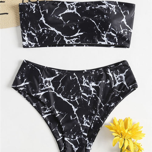 Damen Bandeau-Bikini mit elegantem Marmormuster Echo Archiv