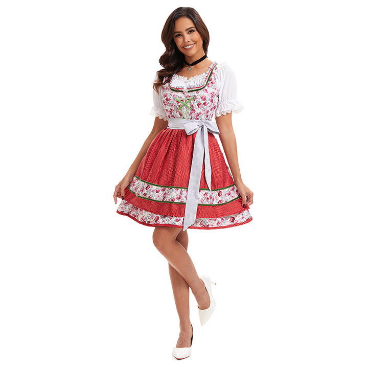 Damen nan florales Trachten-Minikleid mit geschnürter Miederfront und mehrlagiger Schürze Echo Archiv