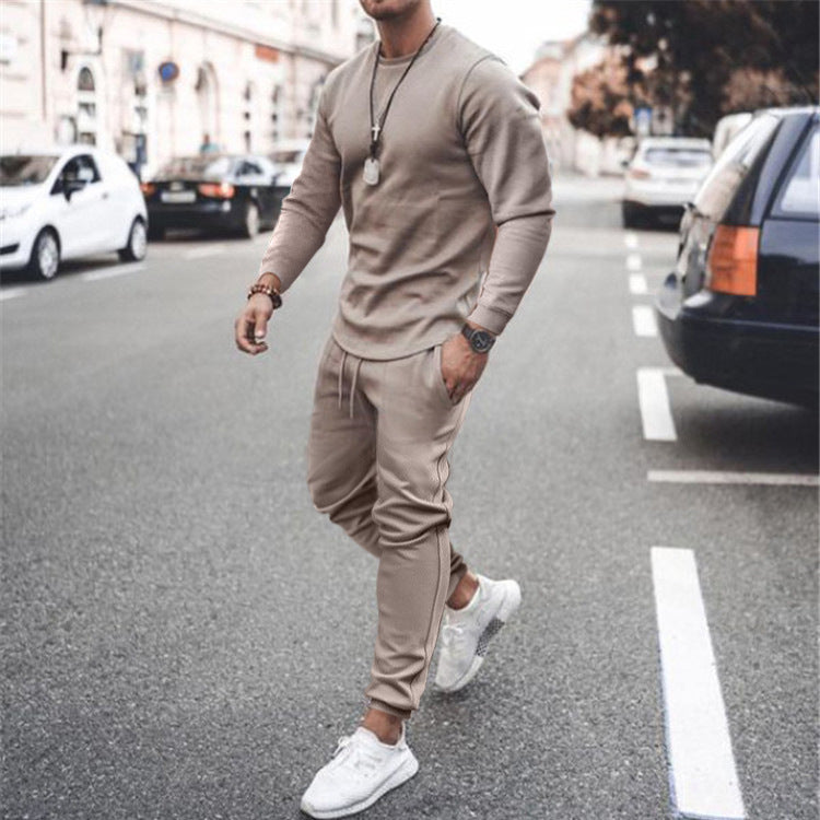 Herren Lässiges Rundhals-Trainingsset aus Stretch-Baumwollmix mit Kordel-Jogginghose Echoarchiv