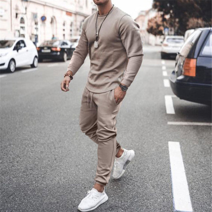 Herren Lässiges Rundhals-Trainingsset aus Stretch-Baumwollmix mit Kordel-Jogginghose Echoarchiv