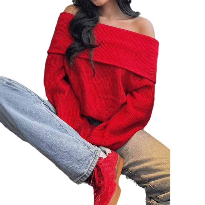 Damen Off-Shoulder Kuschel-Feinstrickpullover mit weitem Umschlagkragen und langen Ärmeln – Mavelle