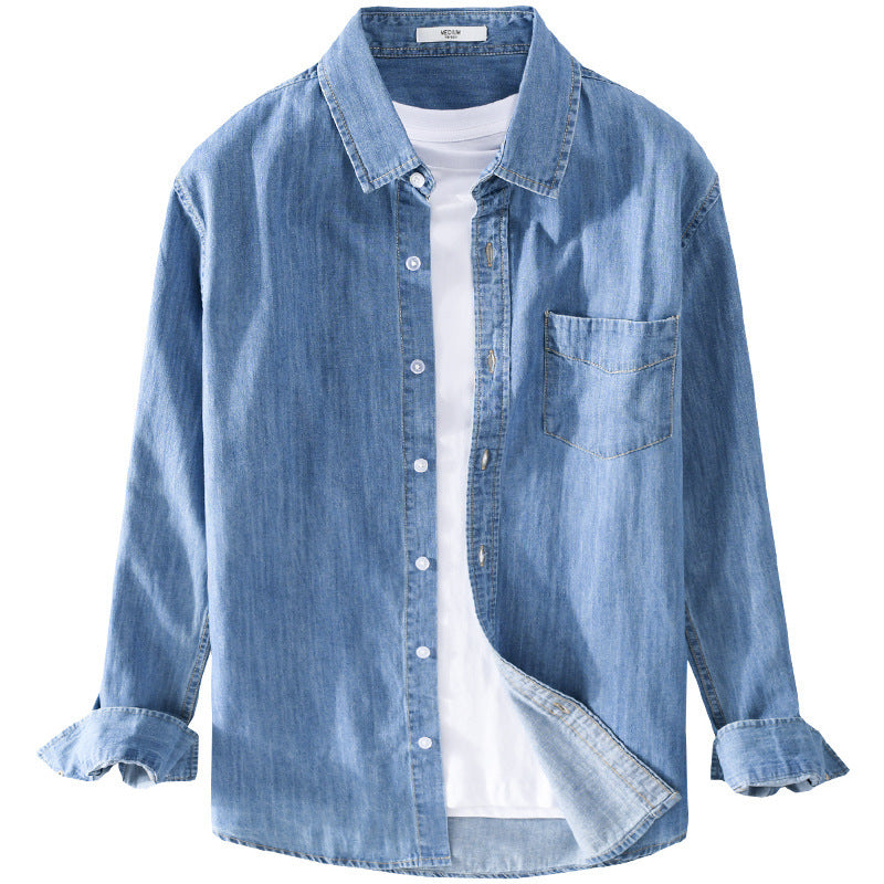 Herren Gewaschenes Denim-Overshirt mit Pattentasche, Relaxed-Fit und weichem Griff Echoarchiv