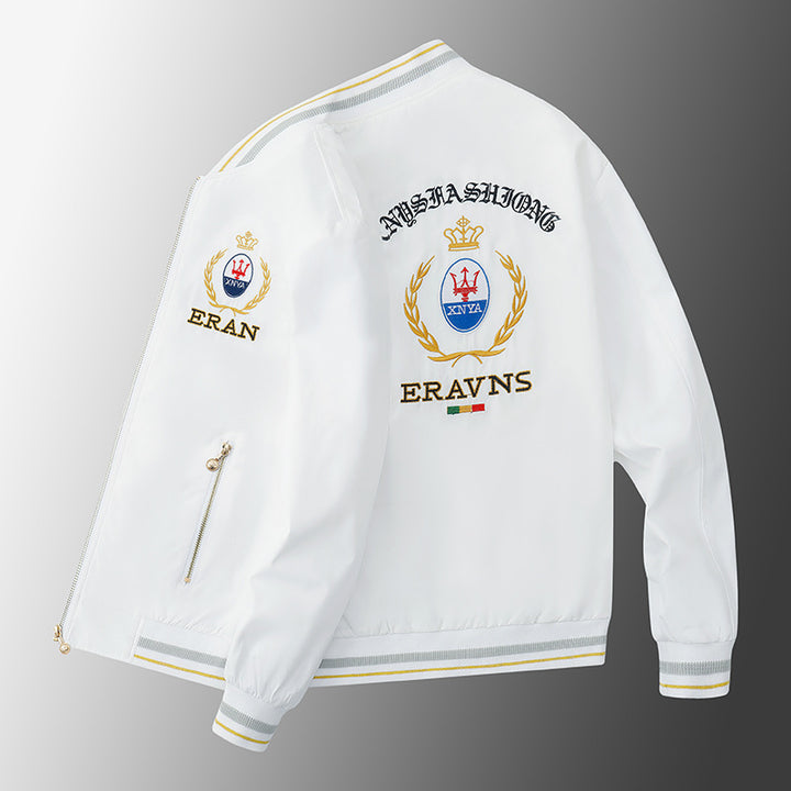 Herren Stickdetail-Bomberjacke im Retro-Crest-Stil mit Emblemstickerei und Reißverschluss-Ärmeltasche Echoarchiv