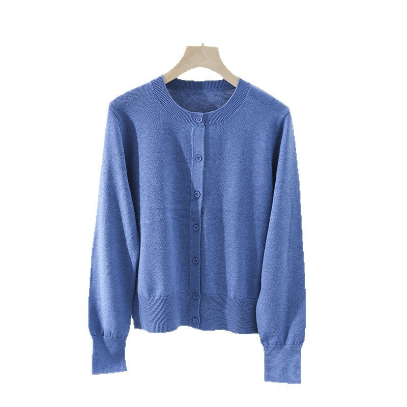 Damen Feiner Knopf-Cardigan mit Rundhalsausschnitt, schmaler Passform und Rippenabschlüssen Echo Archiv