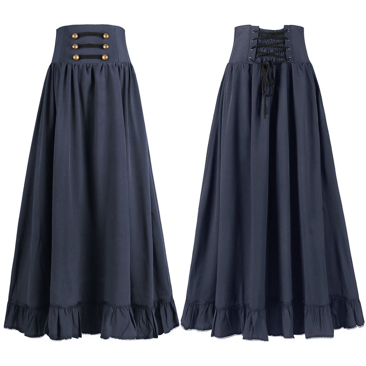 Damen nan langer Highwaist Rock mit Korsettbund, Volantsaum und dekorativen Knöpfen Echo Archiv