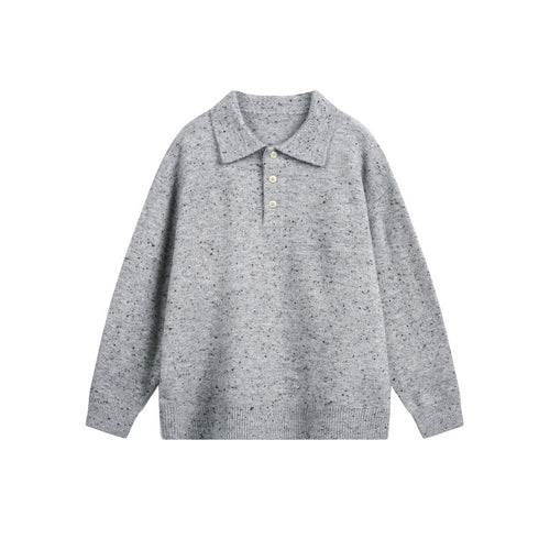 Damen Oversize-Polo-Pullover aus Mélange-Feinstrick mit Polokragen und Knopfleiste Echoarchiv