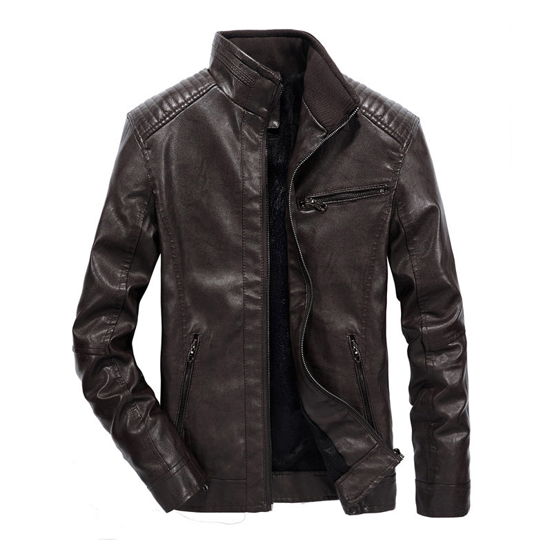 Herren schmal geschnittenes Kunstleder-Blouson mit hochschließendem Stehkragen und Schultersteppung Echoarchiv