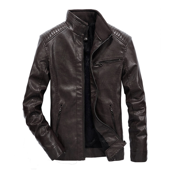 Herren schmal geschnittenes Kunstleder-Blouson mit hochschließendem Stehkragen und Schultersteppung Echoarchiv