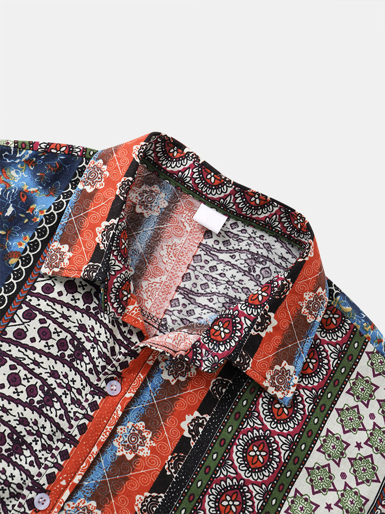 Herren Kurzarmhemd und Shorts-Set im kreativen Patchwork-Design Echoarchiv